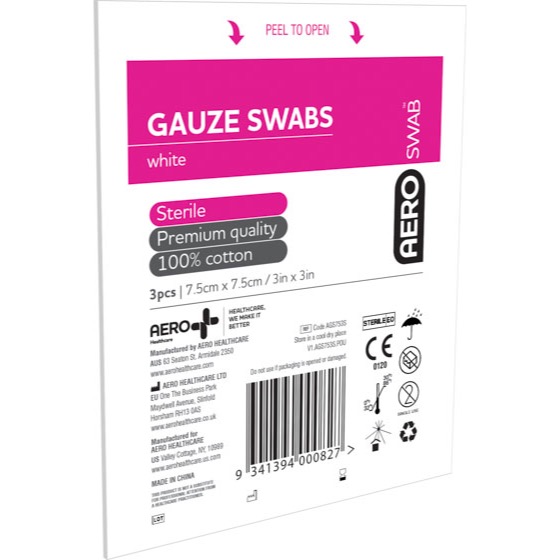Gauze Swabs 7.5 cm x 7.5 cm pack of 3